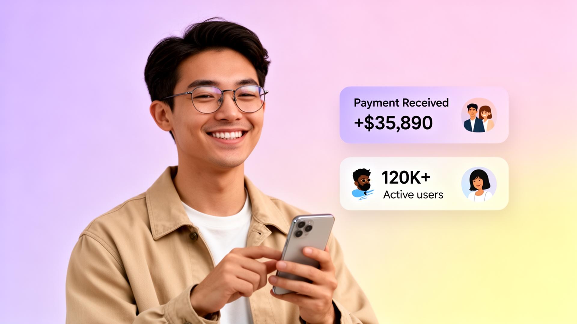 Investor receiving portfolio payout on mobile